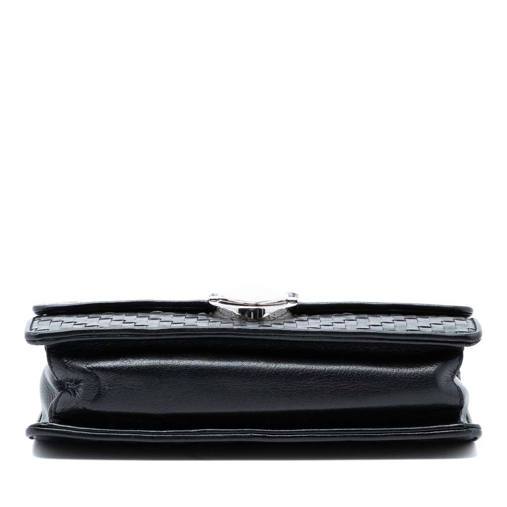 Prada Woven Goatskin Madras Chain Flap Bag Black Leather Good condition - Inside View