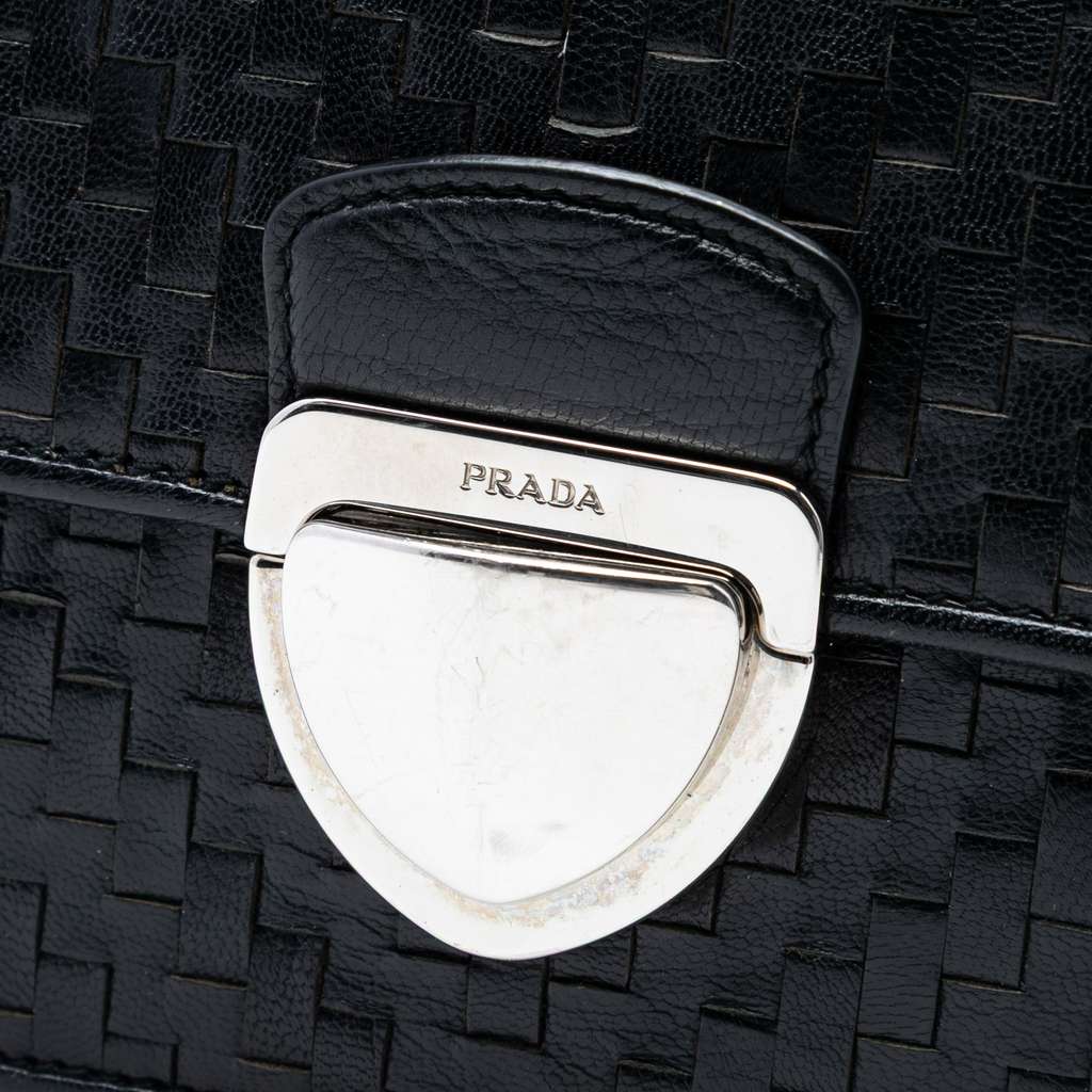 Prada Woven Goatskin Madras Chain Flap Bag Black Leather Good condition - Box View