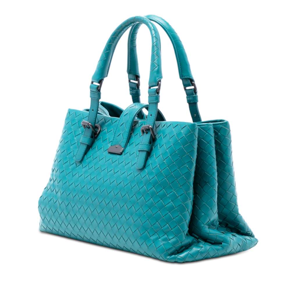 Bottega Veneta Small Nappa Intrecciato Roma Satchel Blue Leather Good condition - Back View