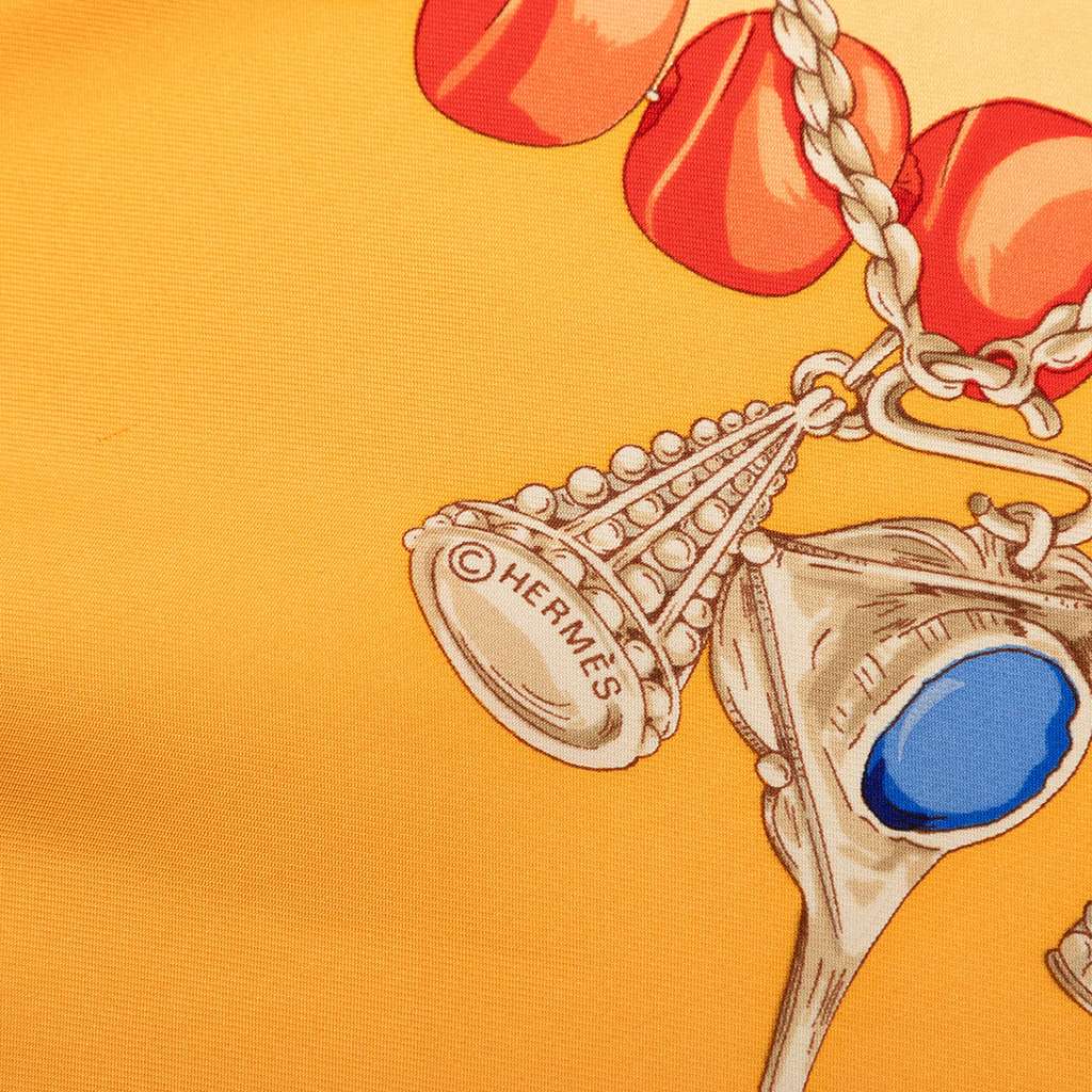 Hermès Terres Precieuses Silk Scarf 90 Yellow Silk Very good condition - Model View