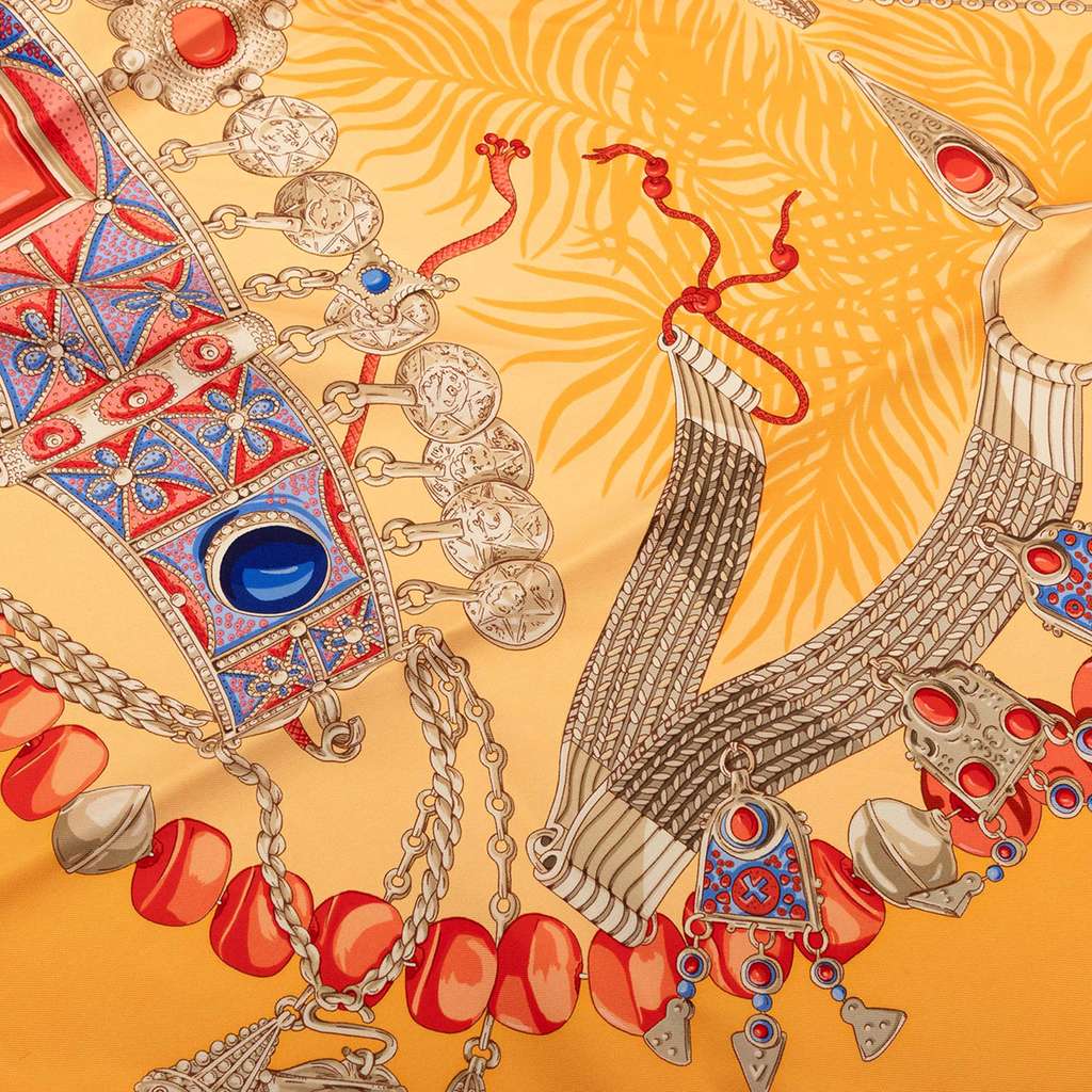 Hermès Terres Precieuses Silk Scarf 90 Yellow Silk Very good condition - Box View