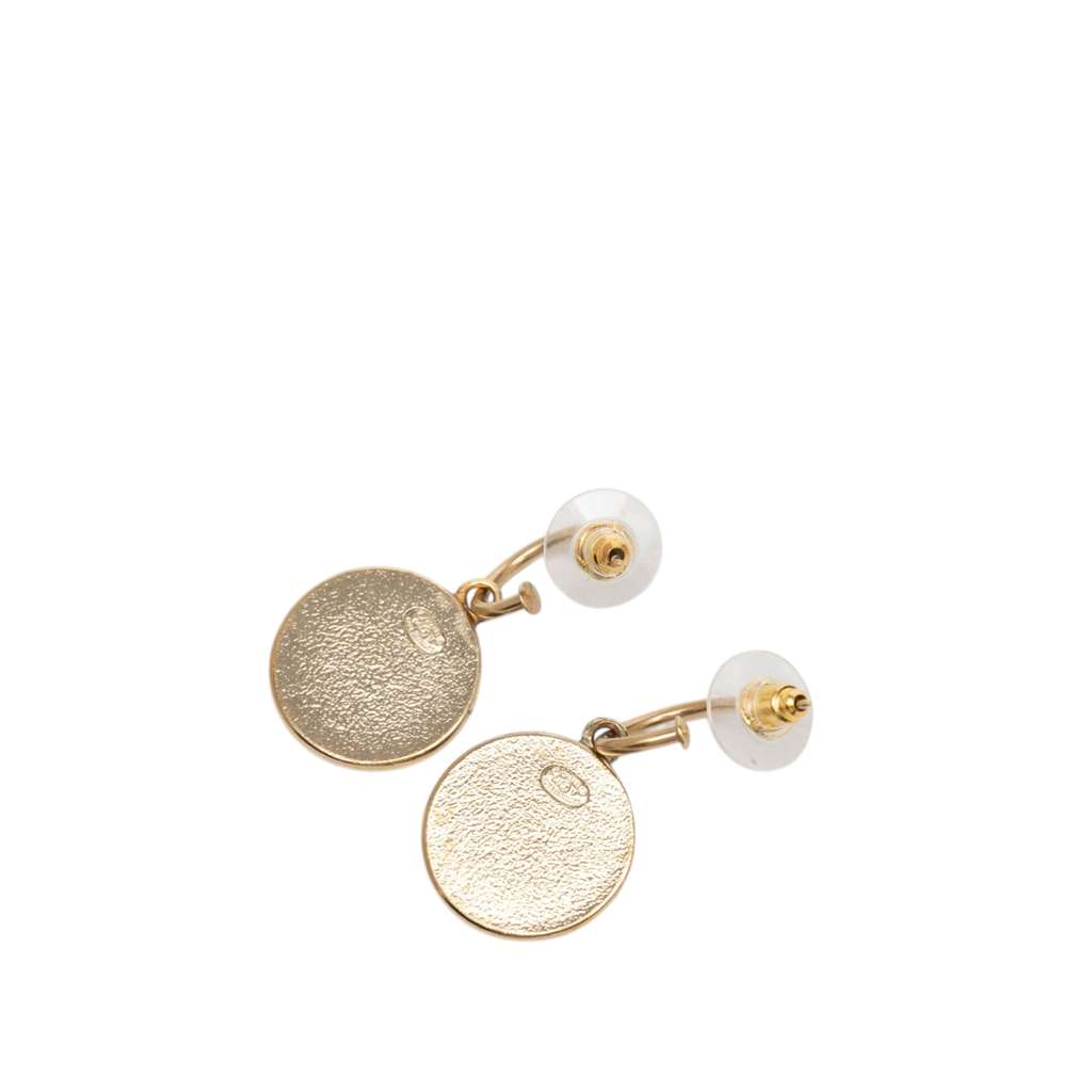 Chanel CC Gold Plated Resin Round Swing Push Back Earrings Gold Metal Very good condition - Back View