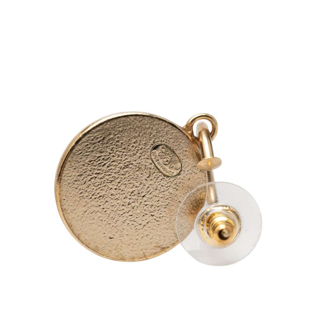 Chanel CC Gold Plated Resin Round Swing Push Back Earrings Gold Metal Very good condition - Inside View