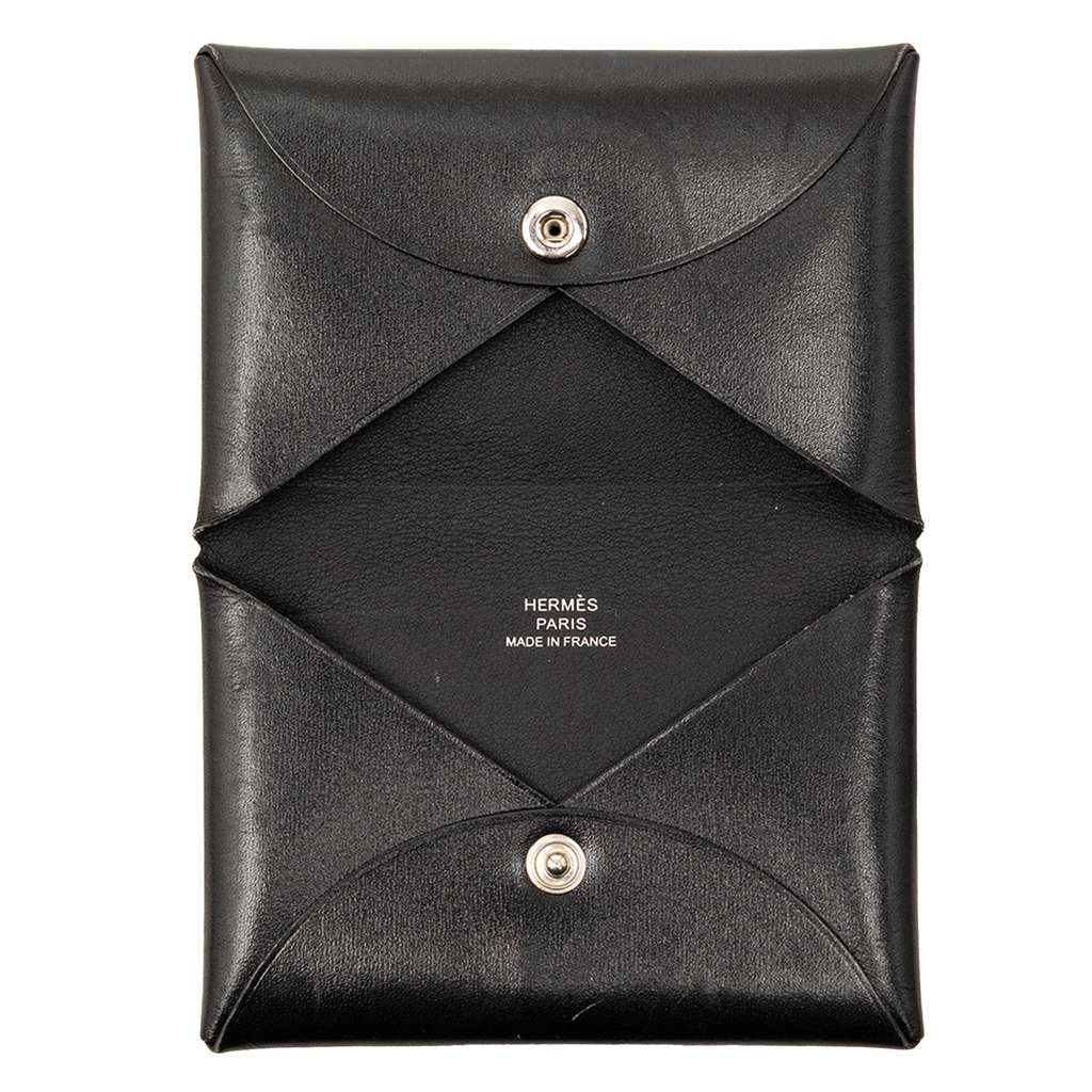 Hermès Box Calf Calvi Card Holder Black Leather Very good condition - Model View