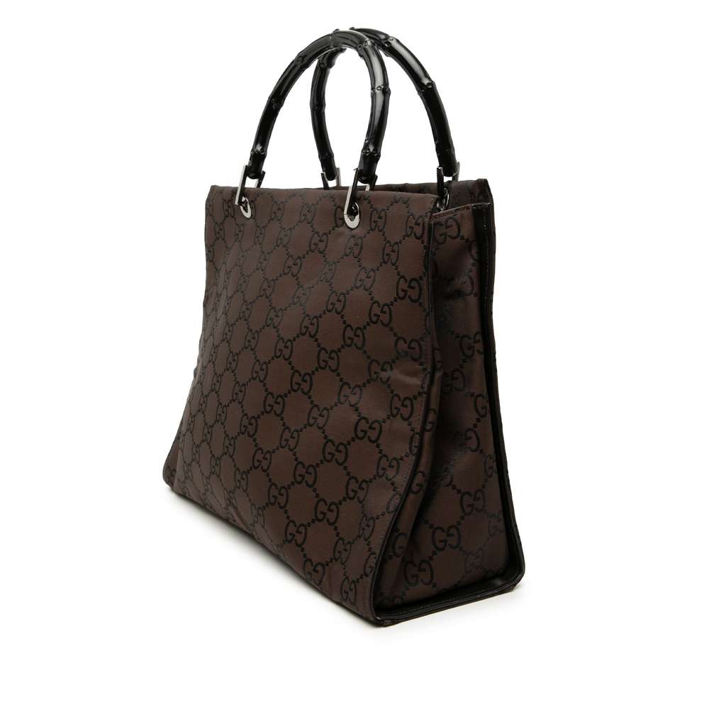 Gucci GG Nylon Bamboo Handbag Brown Very good condition - Back View