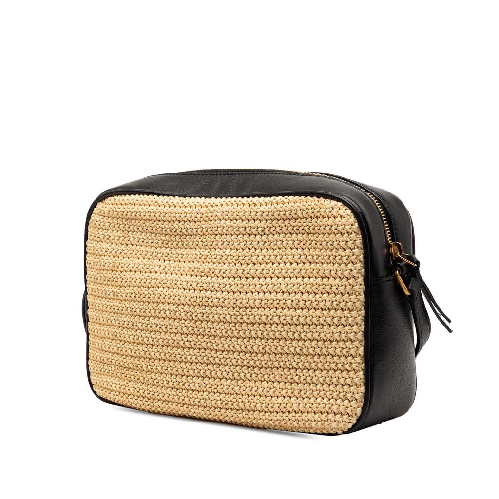 Saint Laurent Woven Raffia and Leather Lou Camera Bag Beige Very good condition - Back View
