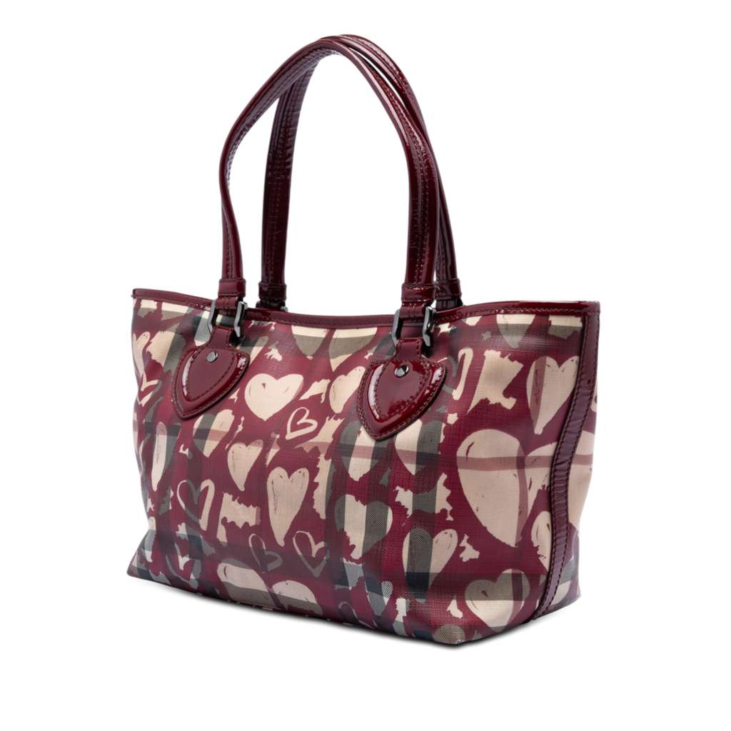 Burberry House Check Coated Canvas Hearts Gracie Tote Red Canvas Very good condition - Back View