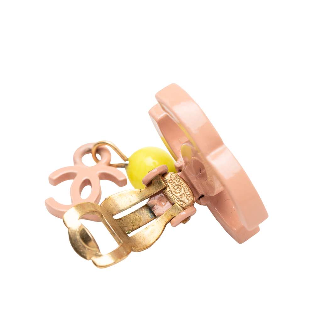 Chanel Gold Plated Enamel CC Drop Clip-On Earrings Pink Very good condition - Inside View