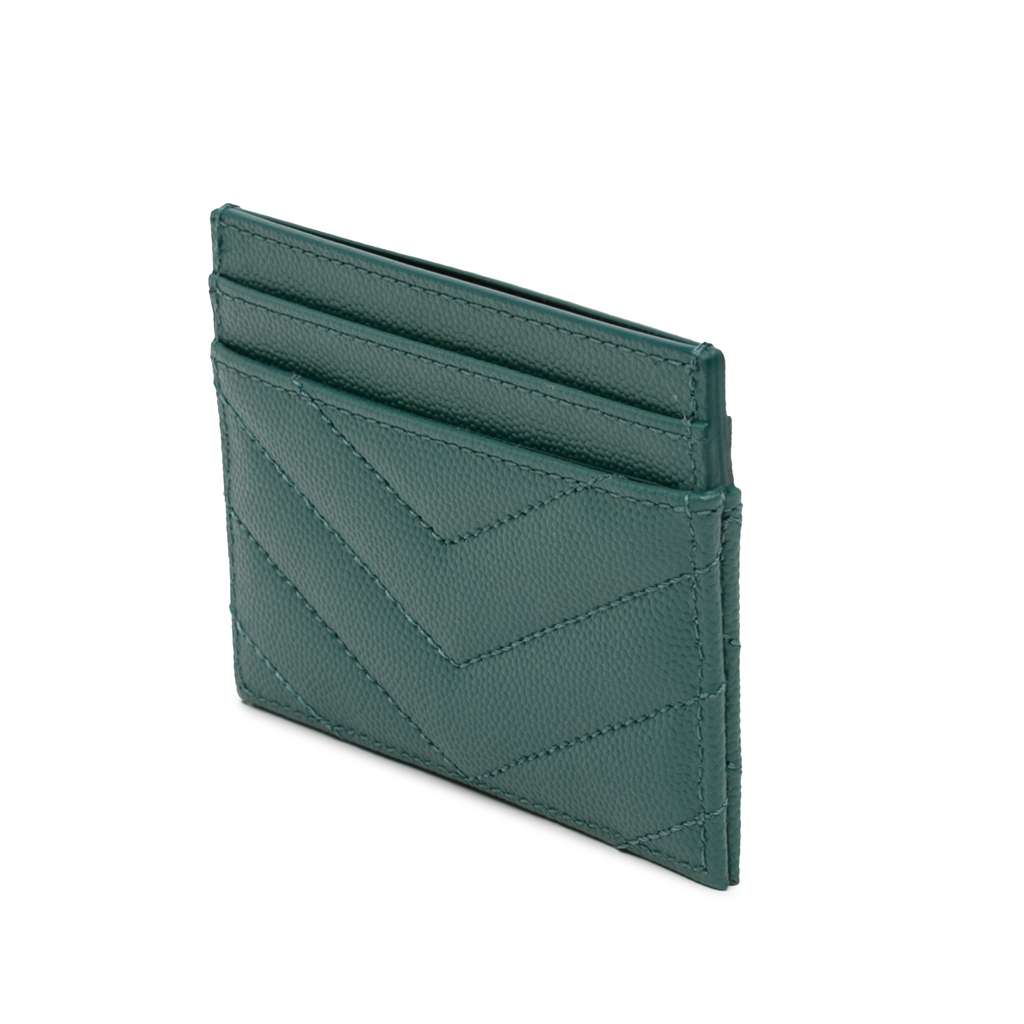 Saint Laurent Grain De Poudre Monogram Cassandre Card Case Green Leather Very good condition - Back View