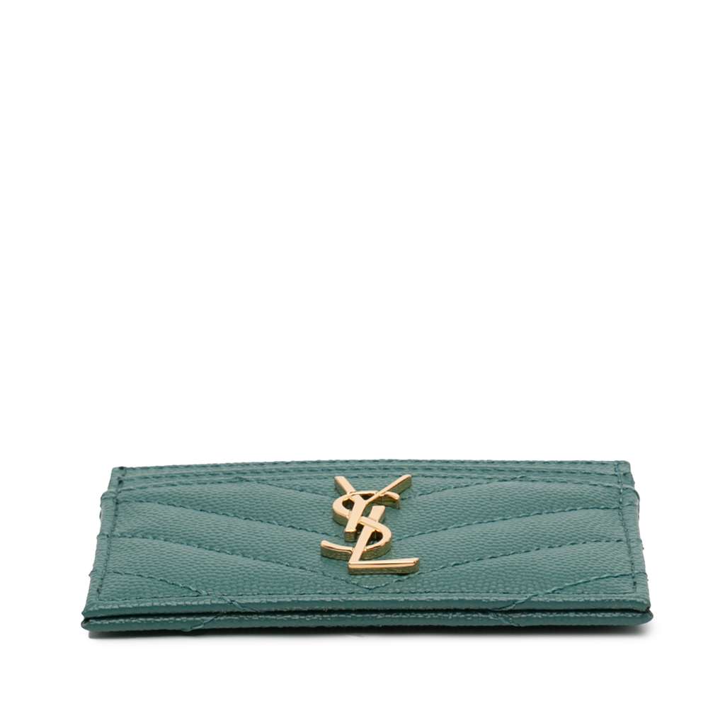 Saint Laurent Grain De Poudre Monogram Cassandre Card Case Green Leather Very good condition - Inside View