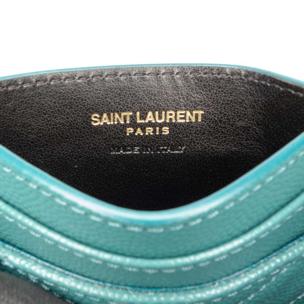 Saint Laurent Grain De Poudre Monogram Cassandre Card Case Green Leather Very good condition - Box View