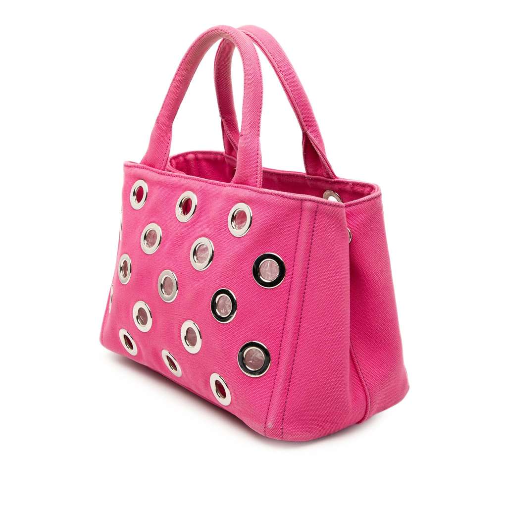 Prada Small Canvas Canapa Grommet Satchel Pink Canvas Very good condition - Back View