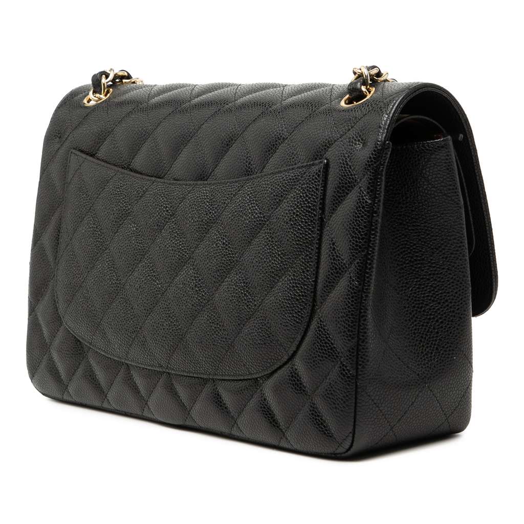 Chanel Jumbo Classic Caviar Double Flap Black Leather Very good condition - Back View