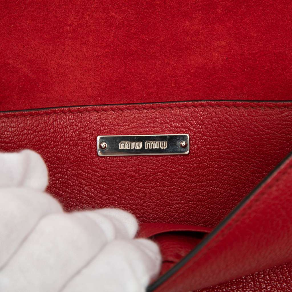 Miu Miu Goatskin Madras Miu Logo Crossbody Red Leather Very good condition - Box View