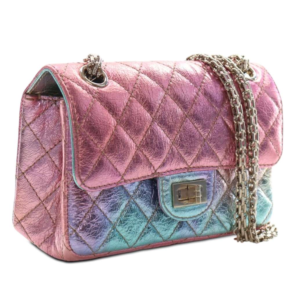 Chanel Crinkled Calfskin Rainbow Reissue 2.55 Single Flap 224 Pink Leather Very good condition - Back View
