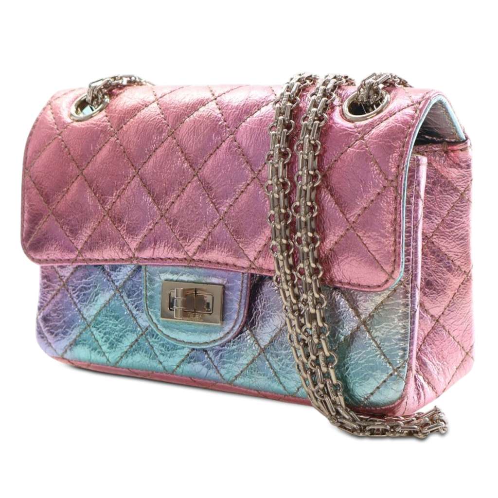 Chanel Crinkled Calfskin Rainbow Reissue 2.55 Single Flap 224 Pink Leather Very good condition - Inside View