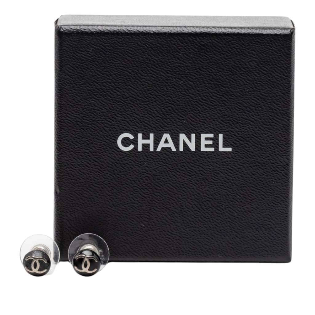 Chanel CC Resin Push Back Earrings Black Very good condition - Box View