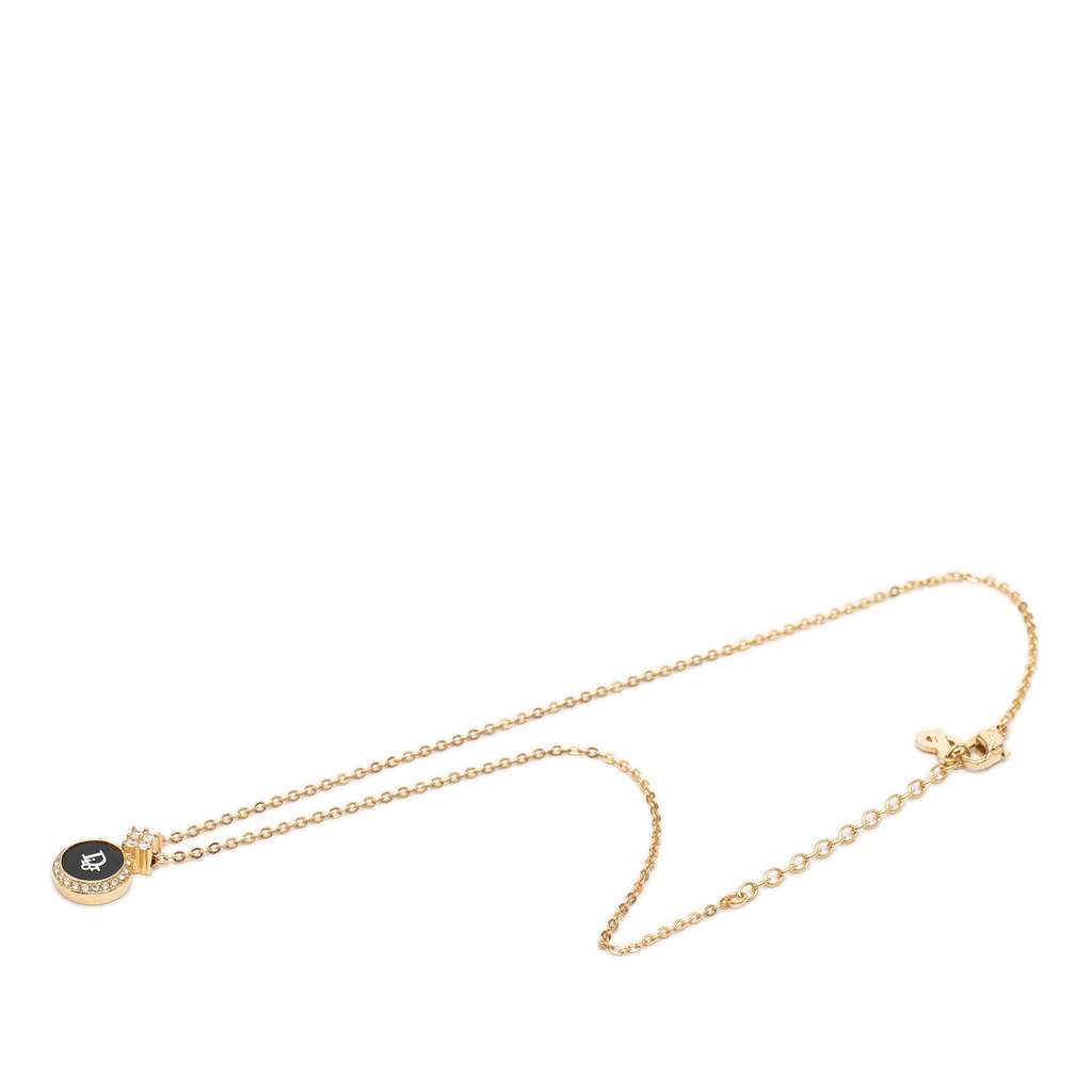 Dior Gold Plated Enamel Strass Logo Pendant Necklace Gold Metal Very good condition - Inside View