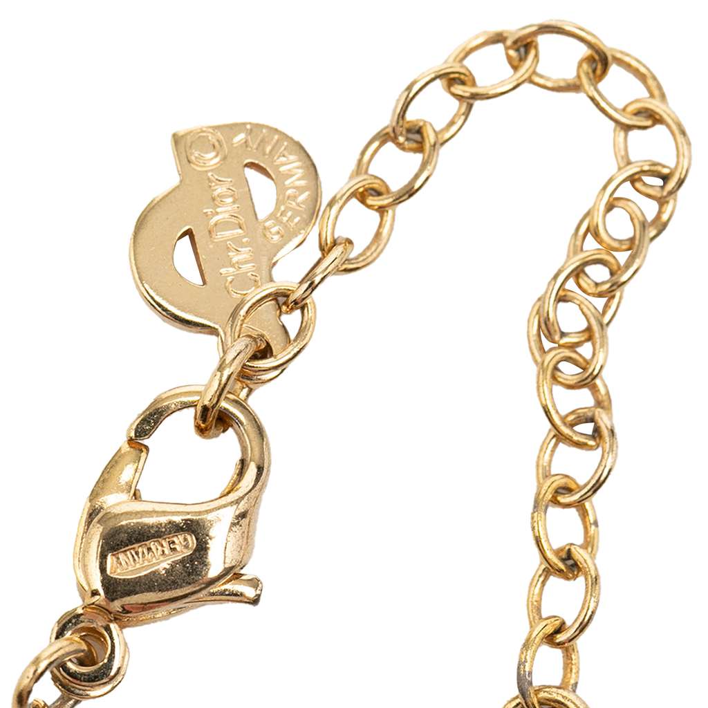 Dior Gold Plated Enamel Strass Logo Pendant Necklace Gold Metal Very good condition - Model View