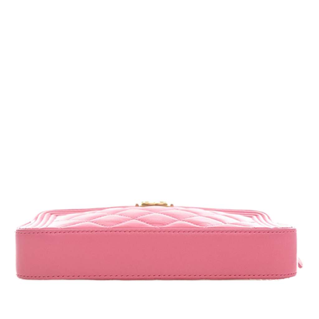 Chanel Quilted Lambskin Boy Double Zip Wallet On Chain Pink Leather Very good condition - Box View