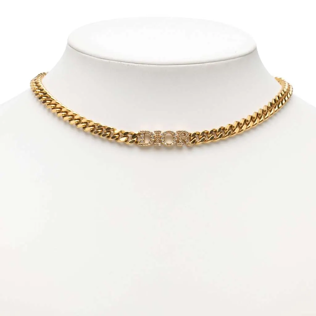 Dior Gold Plated Strass DioRevolution Choker Necklace Gold Metal Very good - Model View