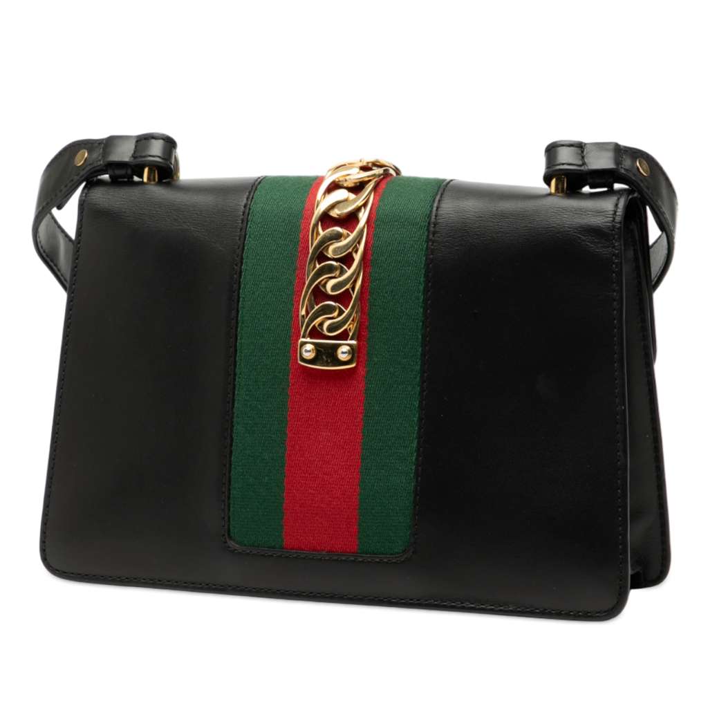 Gucci Small Leather Sylvie Web Satchel Black Leather Very good condition - Back View