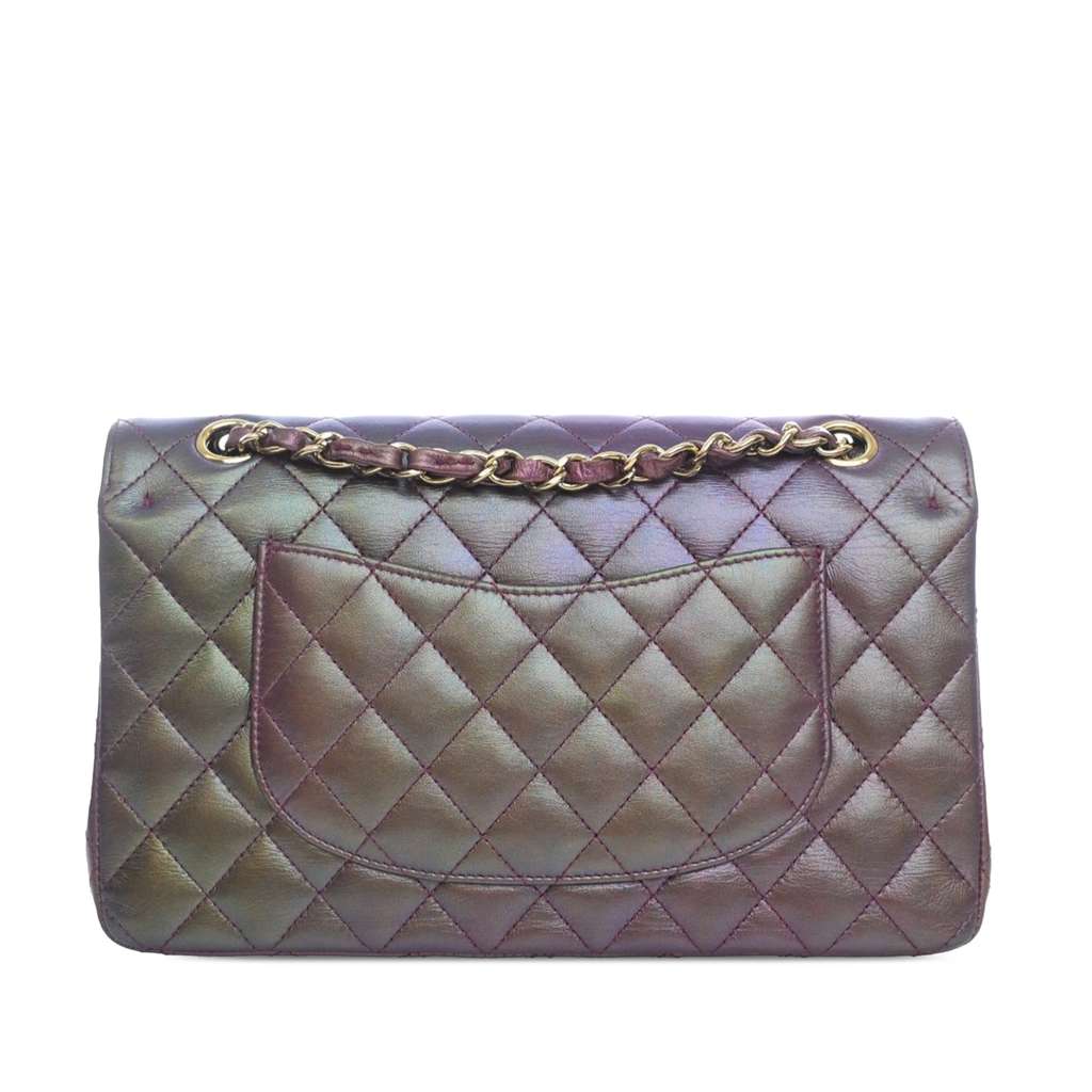 Chanel Medium Classic Iridescent Lambskin Double Flap Purple Leather Very good condition - Back View