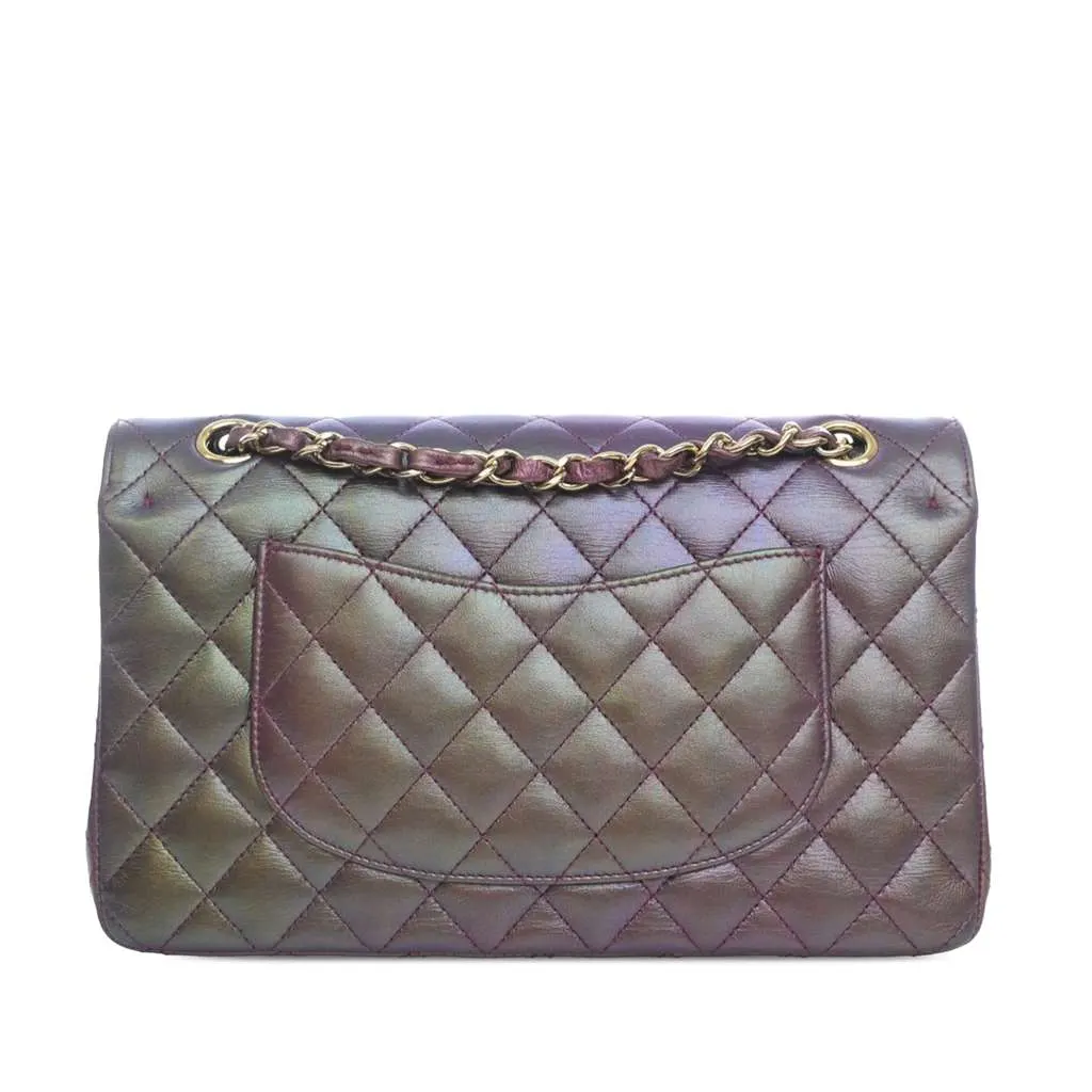 Chanel Medium Classic Iridescent Lambskin Double Flap Purple Leather Very good - Back View