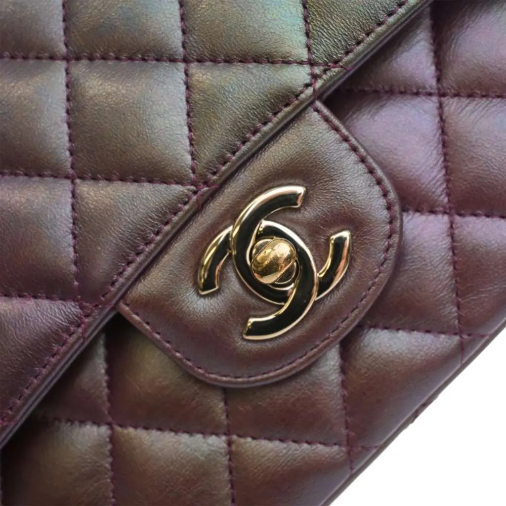 Chanel Medium Classic Iridescent Lambskin Double Flap Purple Leather Very good - Box View