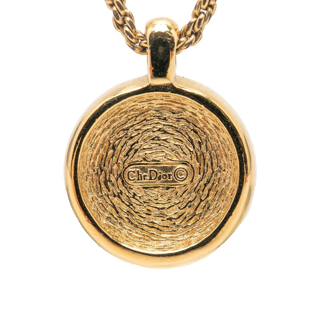 Dior Gold Plated Strass CD Round Pendant Necklace Gold Metal Very good condition - Inside View