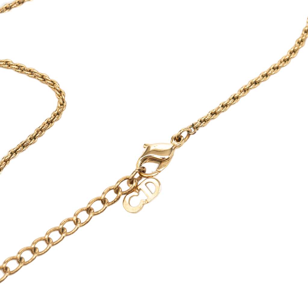 Dior Gold Plated Strass CD Round Pendant Necklace Gold Metal Very good condition - Model View