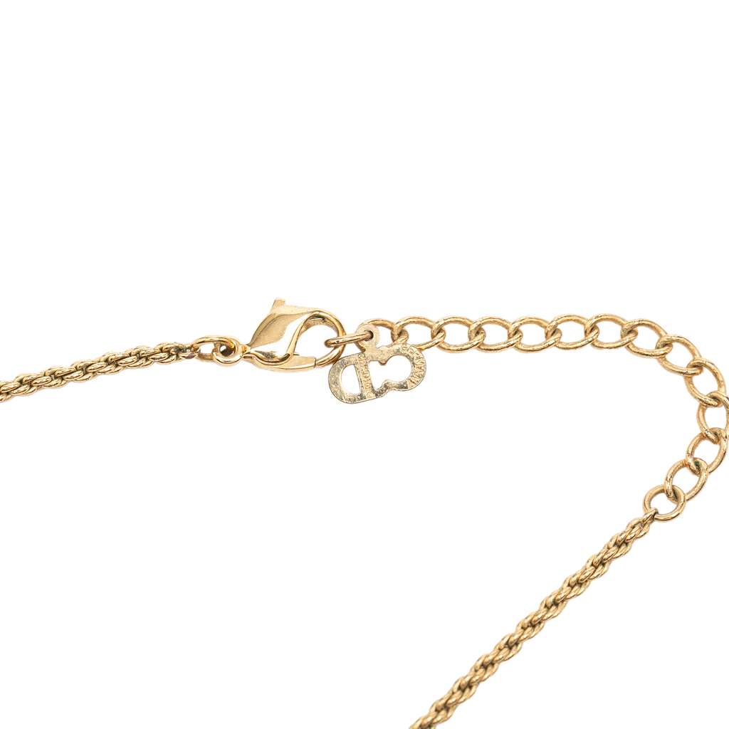 Dior Gold Plated Strass CD Round Pendant Necklace Gold Metal Very good condition - Box View