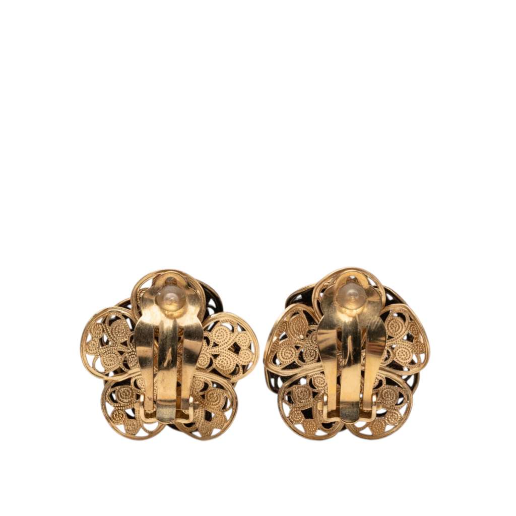 Chanel CC Gold Plated Camellia Clip On Earrings Gold Metal Very good condition - Back View