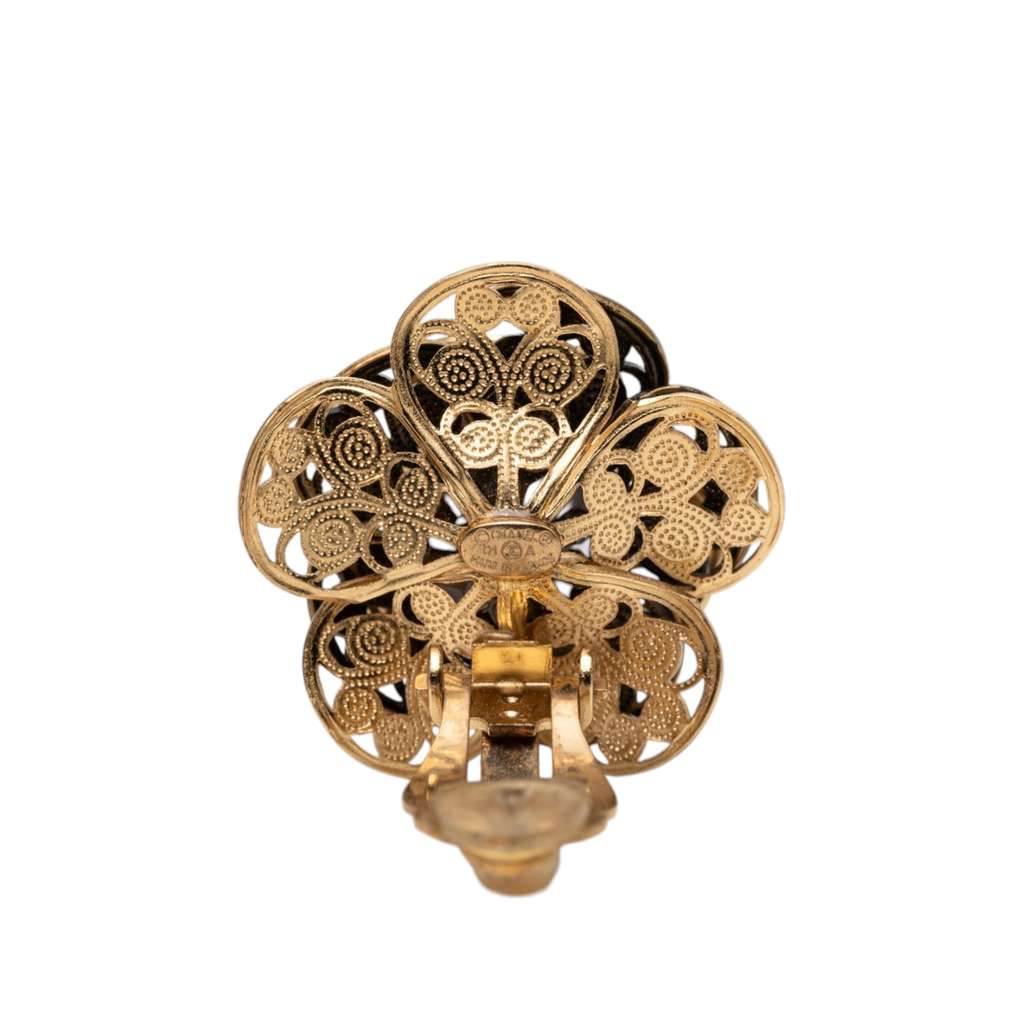 Chanel CC Gold Plated Camellia Clip On Earrings Gold Metal Very good condition - Inside View