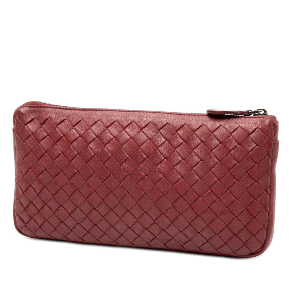 Bottega Veneta Nappa Intrecciato Pouch Red Leather Very good condition - Back View