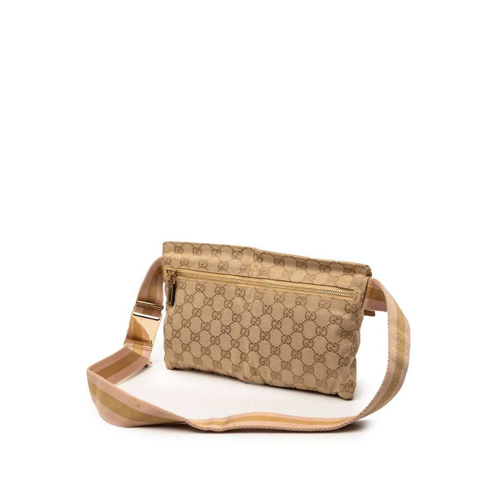 Gucci GG Canvas Web Double Pocket Belt Bag Beige Canvas Very good condition - Back View
