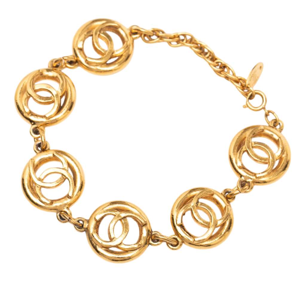 Chanel Gold Plated CC Logo Motif Chain Bracelet Gold Metal Very good condition - Back View