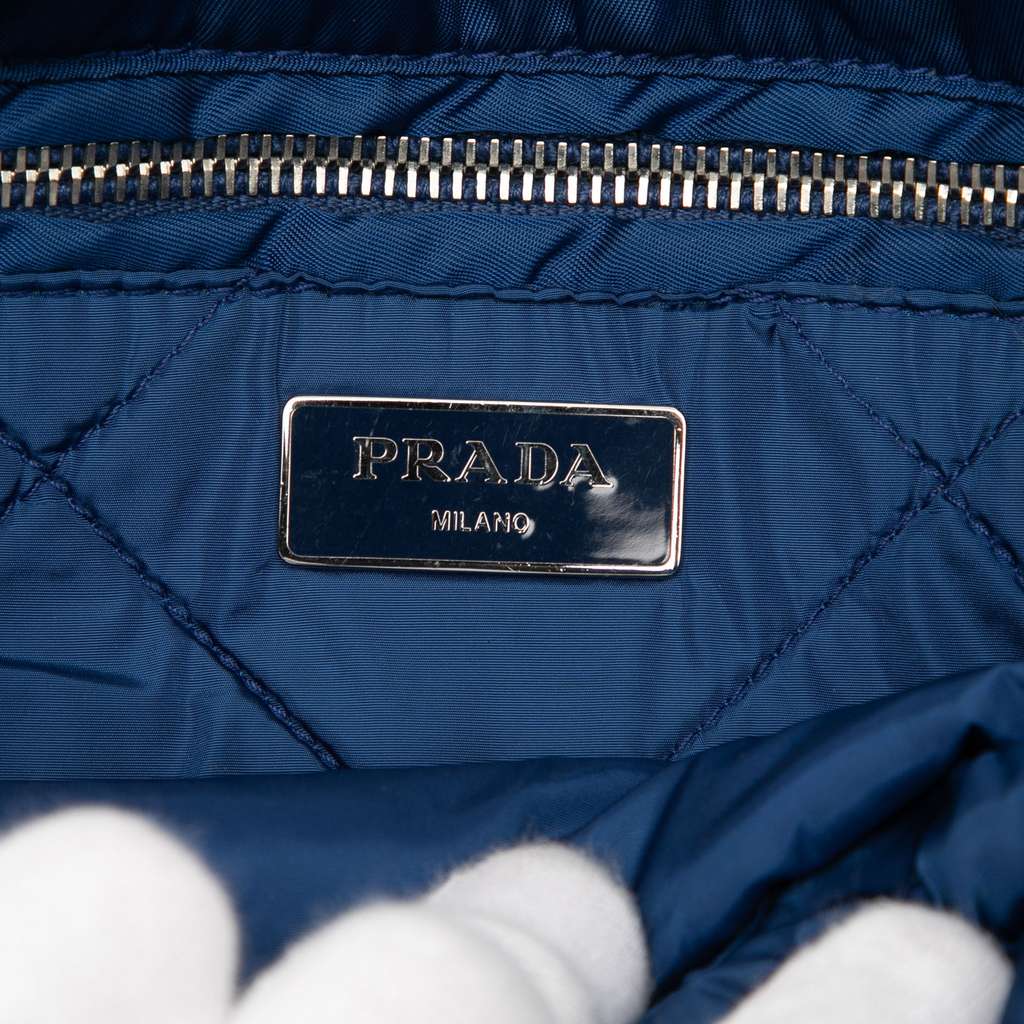 Prada Tessuto Bomber Sound Lock Chain Flap Blue Very good condition - Box View