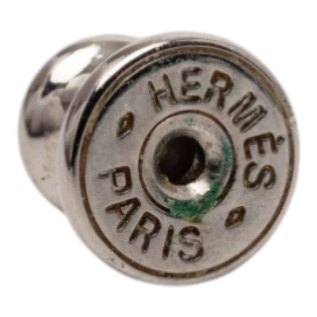 Hermès Silver Plated and Swift Leather Equestre Etrier Push Back Earrings Silver Metal Very good condition - Inside View