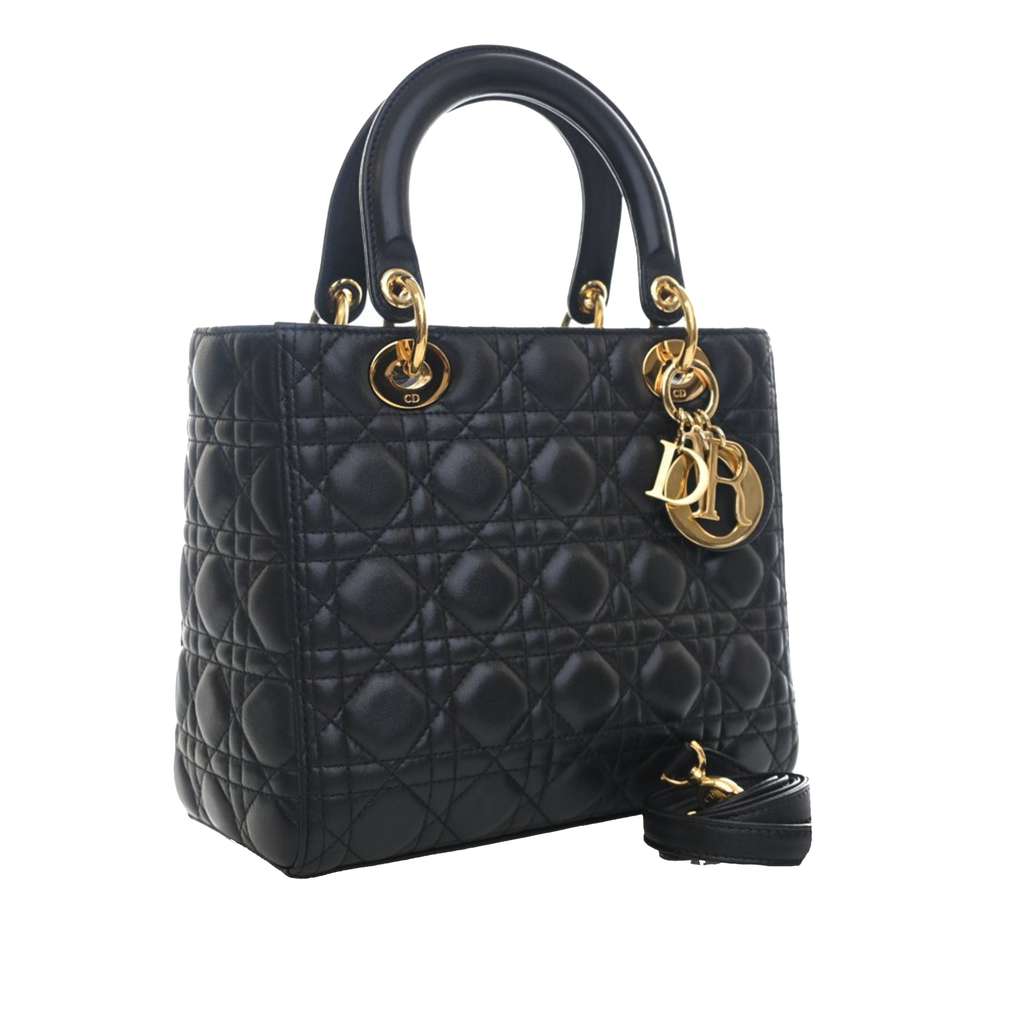 Dior Medium Lambskin Cannage Lady Dior Black Leather Very good condition - Back View