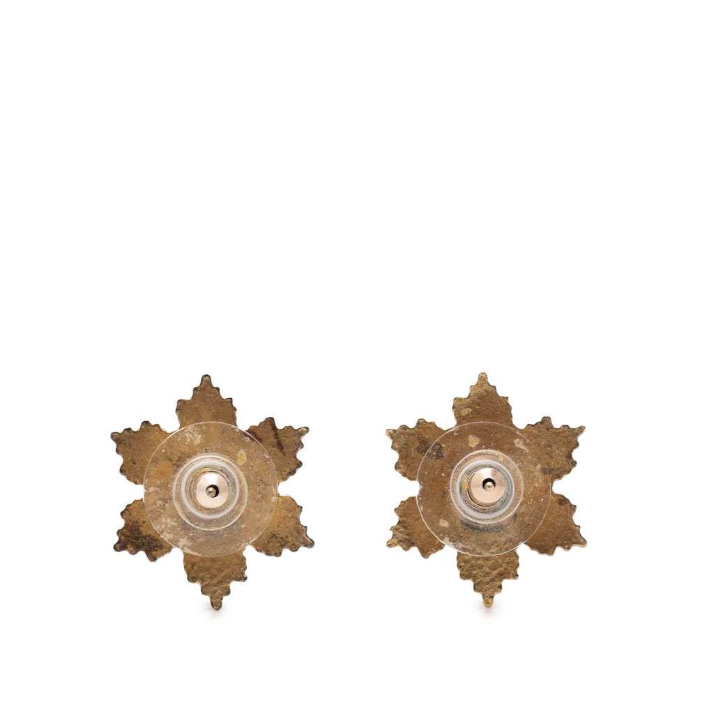 Chanel CC Gold Plated and Enamel Snowflake Push Back Earrings Gold Metal Very good condition - Back View