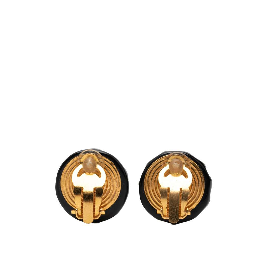 Chanel Resin and Gold Plated CC Button Clip On Earrings Black Very good condition - Back View