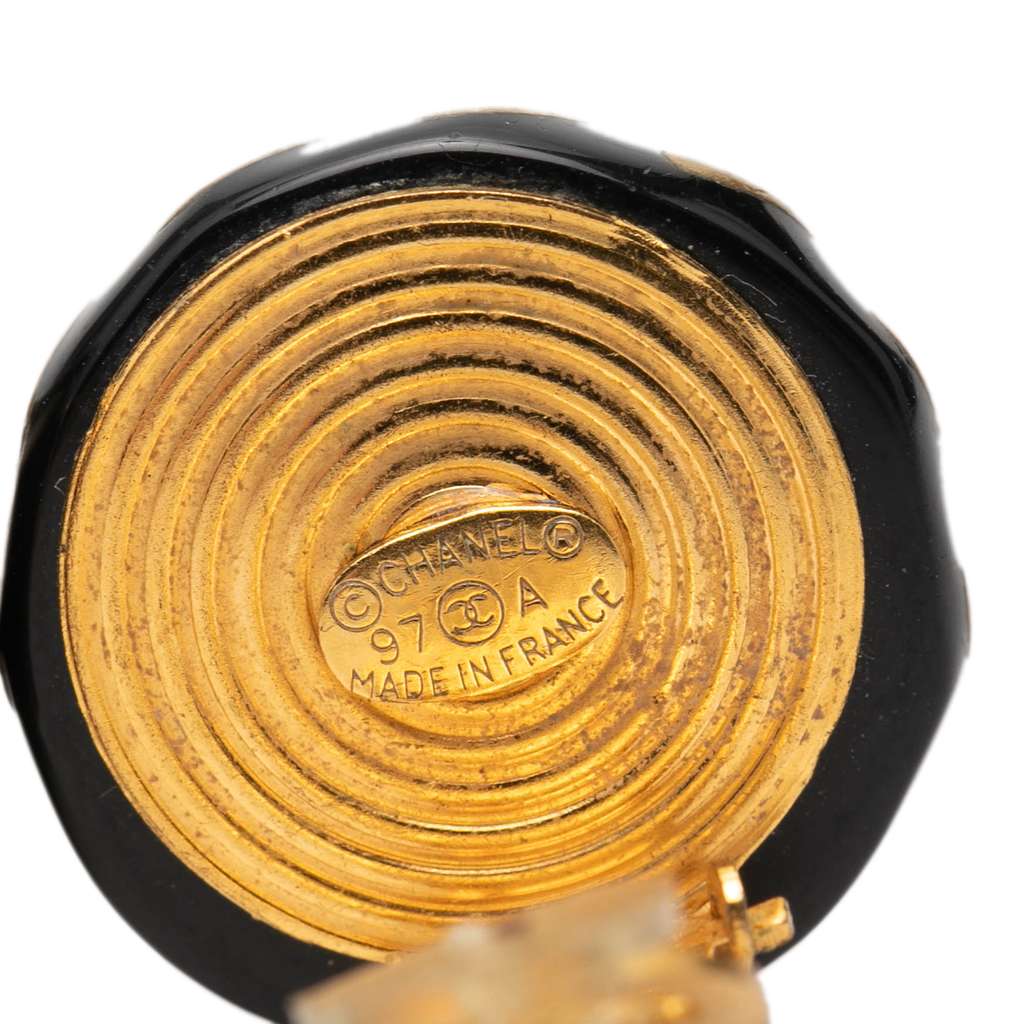 Chanel Resin and Gold Plated CC Button Clip On Earrings Black Very good condition - Inside View