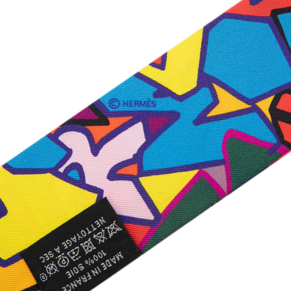 Hermès Graffiti Silk Twilly Scarf Blue Silk Very good condition - Inside View