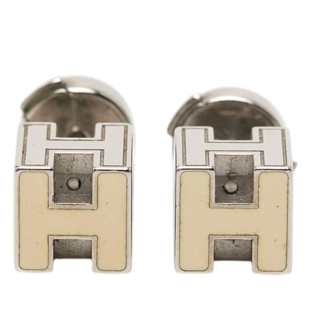 Hermès Palladium Plated Cage D H Cube Earrings Silver Metal Very good - Front View