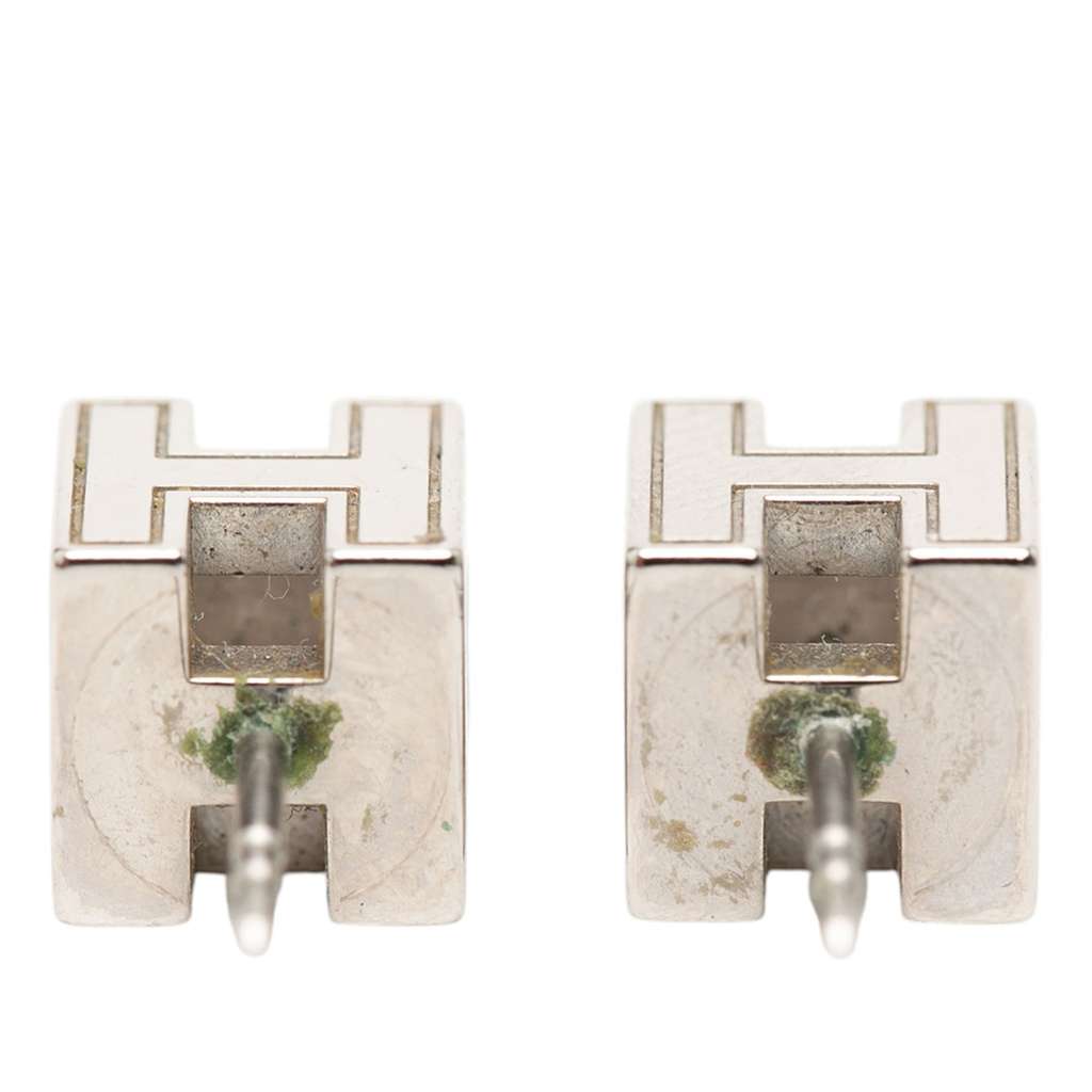 Hermès Palladium Plated Cage D H Cube Earrings Silver Metal Very good condition - Inside View