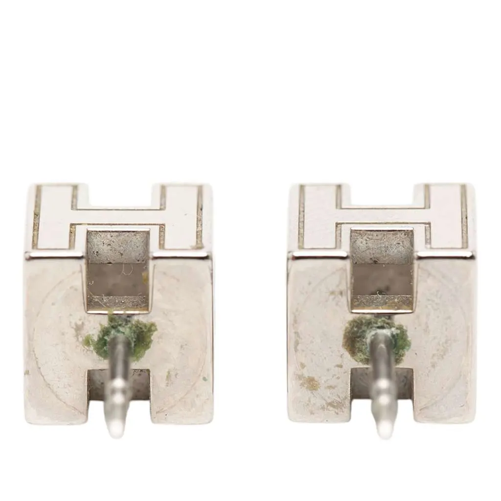 Hermès Palladium Plated Cage D H Cube Earrings Silver Metal Very good - Inside View