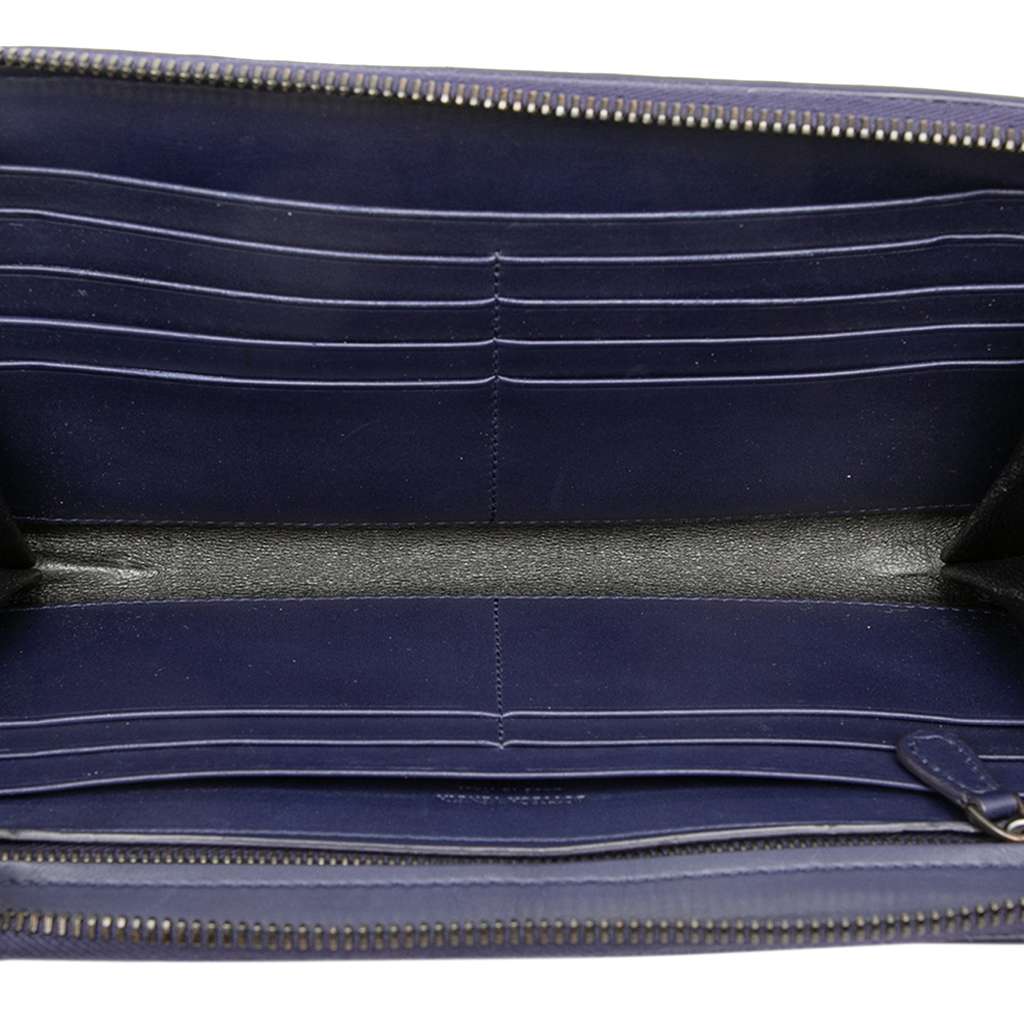Bottega Veneta Leather Intrecciato Zip Around Wallet Blue Leather Very good condition - Model View