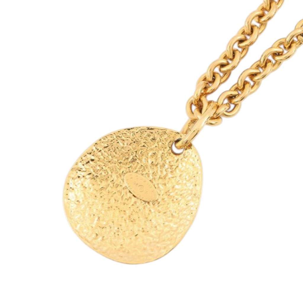 Chanel CC Gold Plated Quilted Pendant Necklace Gold Metal Very good condition - Back View