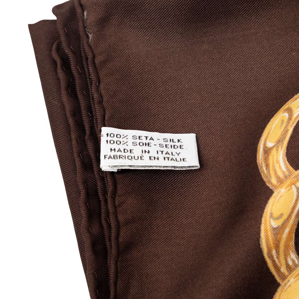 Chanel CC Medallion Chain Printed Silk Scarf Brown Silk Very good condition - Back View